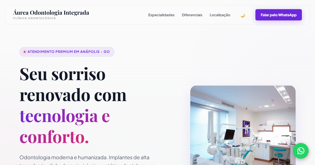 Primeira dobra da landing page Áurea Odontologia