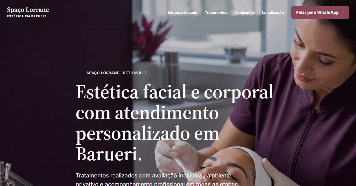 Primeira dobra da landing page Spaço Lorrane