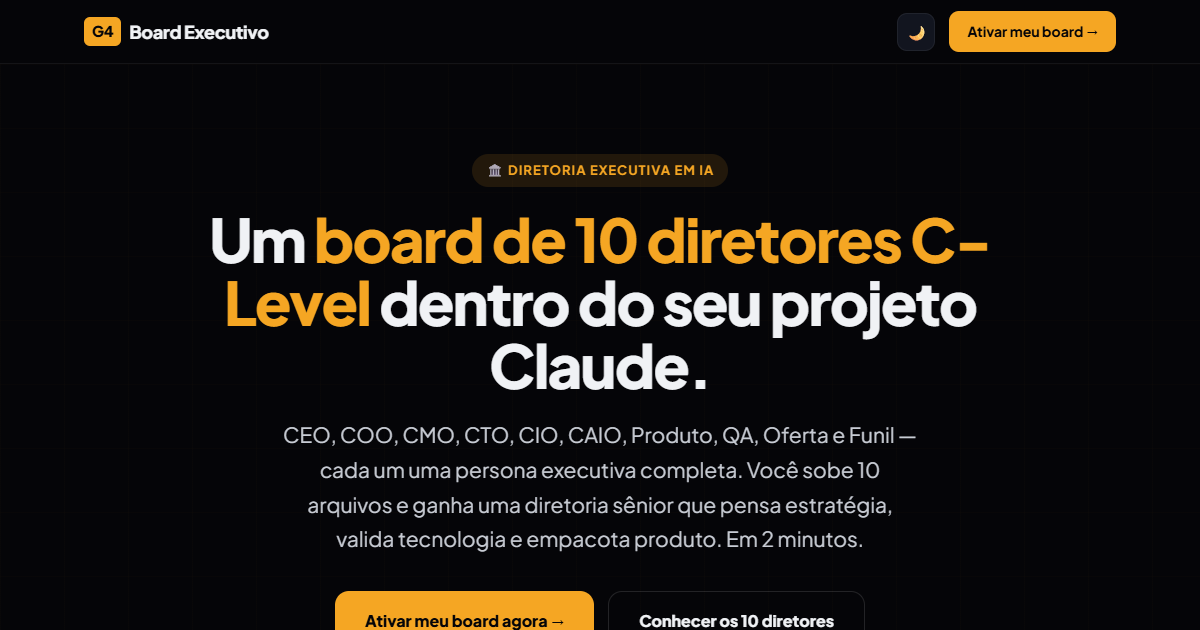 Prévia da landing page G4 Board