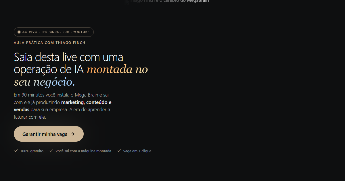 Prévia da landing page MegaBrain Live