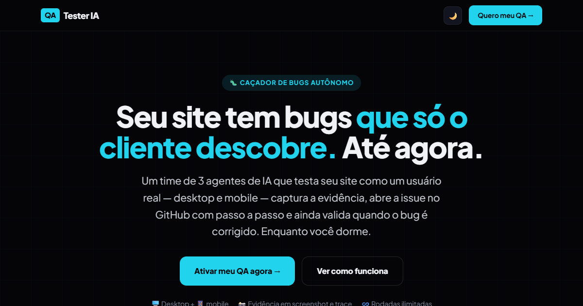 Prévia da landing page QA Tester